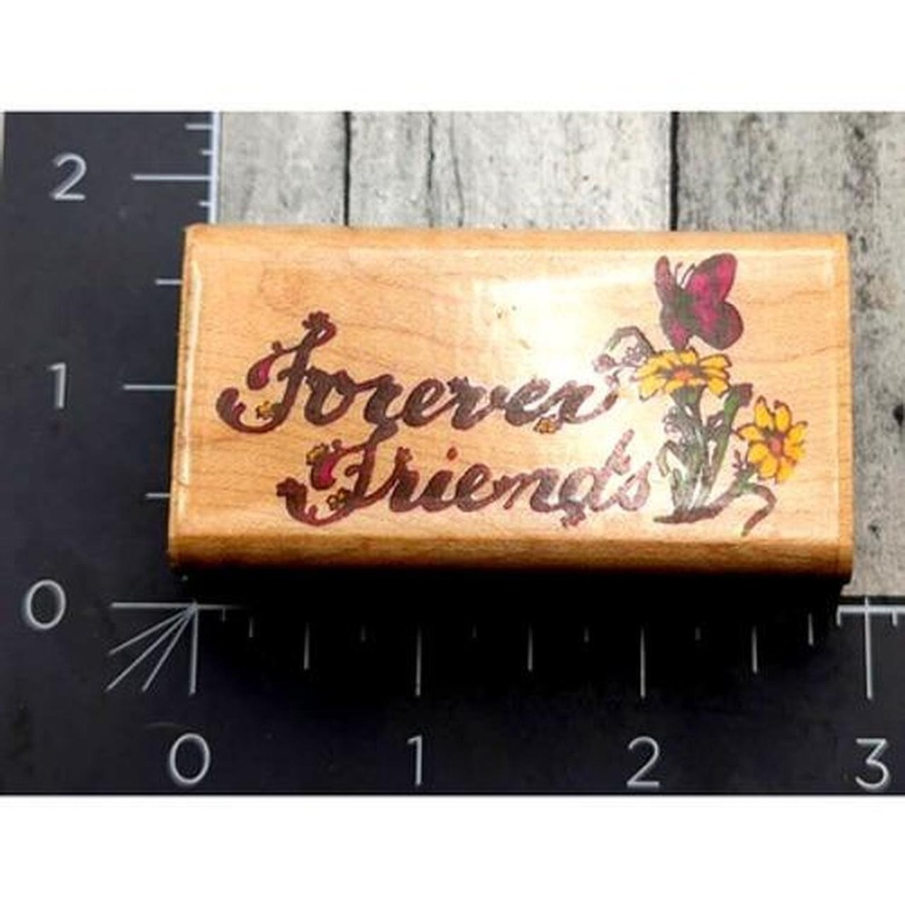 Impressive Stamps Forever Friends & Butterfly D1590 Rubber Stamp Wood #i21